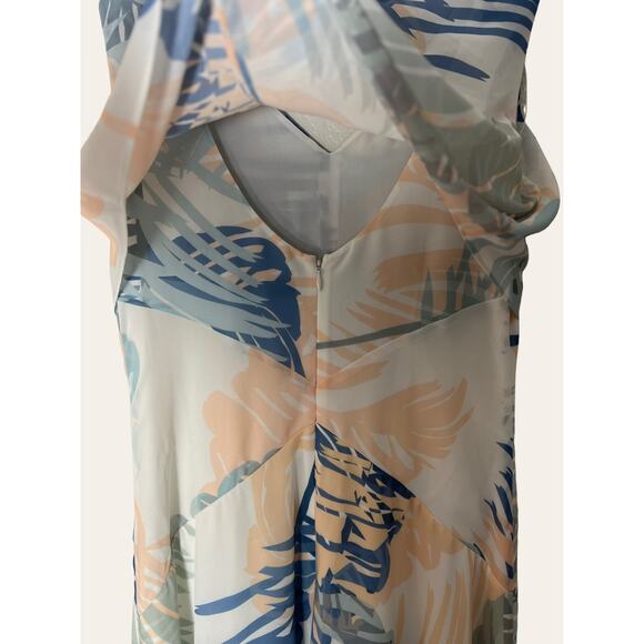 Reiss Blue Filo Palm Floral Sleeveless V-Neck Maxi Dress Size 6 - Picture 7 of 8